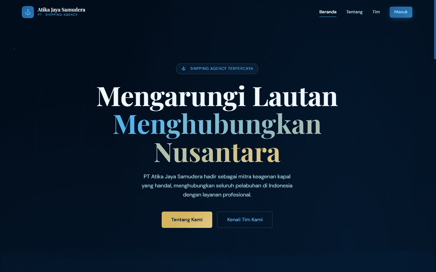 Public company landing page with vessel services overview