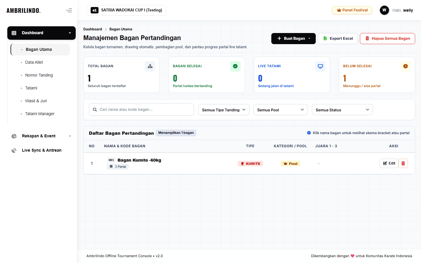 Bracket management and match status center